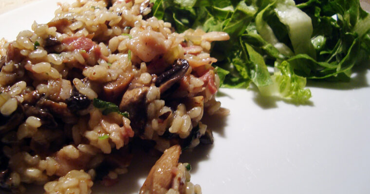 Svampe-bacon risotto