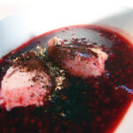 hindbærsuppe, dessertsuppe, bærsuppe, hindbær, rørsukker, vanilje, dessert