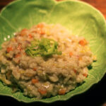 grøntsagsrisotto, risotto, vegetar, vegetarret, ris, hvidvin, bouillon, gulerødder, porre, rødløg, citron, smør, citrongræs, ingefær