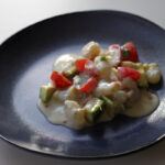 peruviansk rejeret, tiradito, rejer, avokado, græsk yoghurt, mayonnaise, lime, chili, ingefær, koriander, tomater