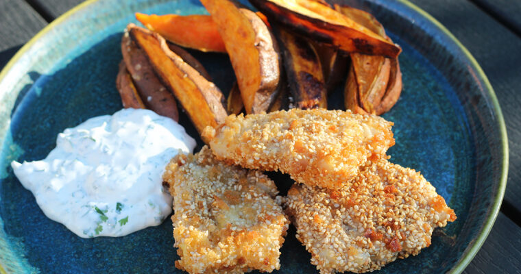Fish ‘n’ chips med søde kartofler