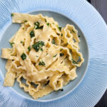 pasta med pistou, pistou, pasta med basilikumsauce, pasta med basilikumcreme, fransk pistou, basilikum, hvidløg, olivenolie,